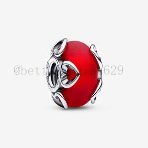 Pandora Frosted Red Murano Glass & Hearts Charm